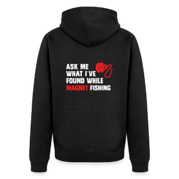 Magnetangler Frag was ich beim Magnetfischen fand - Unisex Premium Bio Zip Hoodie - Schwarz - Hinten - Nico (187cm)