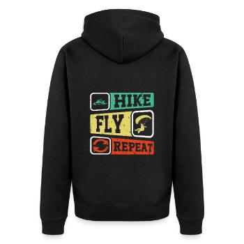 Hike Fly Repeat Mountaineering Paragliding - Unisex Premium Organic Zip Hoodie - black - Back - Nico (187cm)