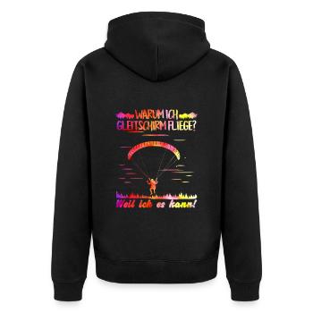 Paragleiter Warum ich Gleitschirm fliege - Unisex Premium Bio Zip Hoodie - Schwarz - Hinten - Nico (187cm)