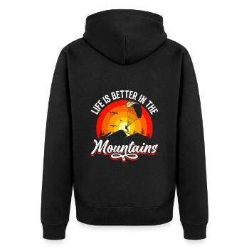 Gleitschirmflieger Life is Better in the Mountain - Unisex Premium Bio Zip Hoodie - Schwarz - Hinten - Nico (187cm)