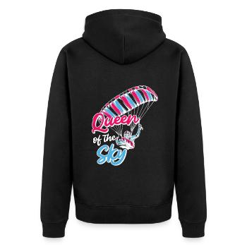 Gleitschirmflieger Frauen Queen of the Sky - Unisex Premium Bio Zip Hoodie - Schwarz - Hinten - Nico (187cm)