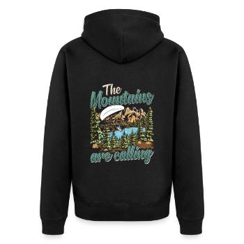 Mountaineering The Mountains are Calling - Unisex Premium Organic Zip Hoodie - black - Back - Nico (187cm)