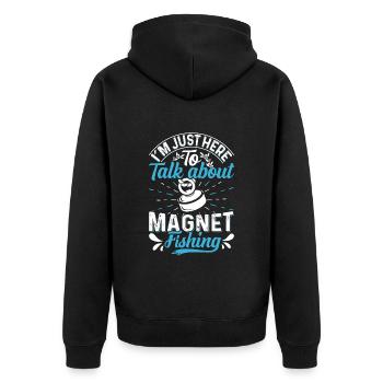 Magnetangeln I´m here to talk about Magnet Fishing - Unisex Premium Bio Zip Hoodie - Schwarz - Hinten - Nico (187cm)