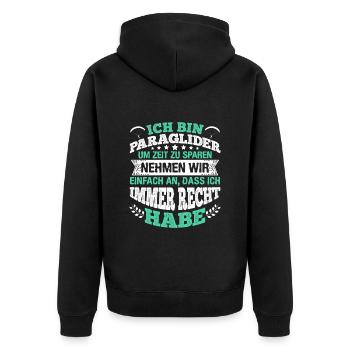 Gleitschirmflieger Ich bin Paraglider Pilot - Unisex Premium Bio Zip Hoodie - Schwarz - Hinten - Nico (187cm)