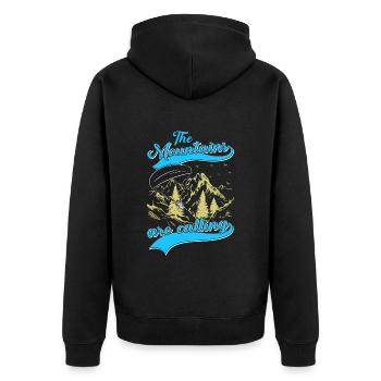 Mountaineering The Mountains are Calling - Unisex Premium Organic Zip Hoodie - black - Back - Nico (187cm)