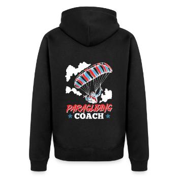 Paragliding Coach Gleitschirmflieger Shirt - Unisex Premium Bio Zip Hoodie - Schwarz - Hinten - Nico (187cm)
