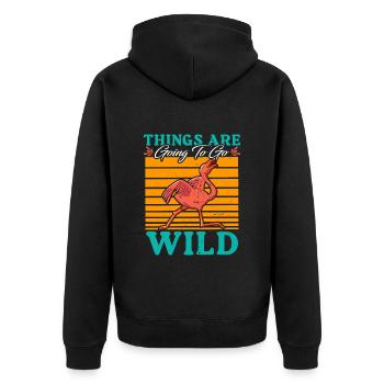 Flamingo Party Things are going to be Wild - Unisex Premium Bio Zip Hoodie - Schwarz - Hinten - Nico (187cm)
