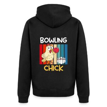 Bowling Huhn Bowlingspieler Frauen Bowlingbahn - Unisex Premium Bio Zip Hoodie - Schwarz - Hinten - Nico (187cm)