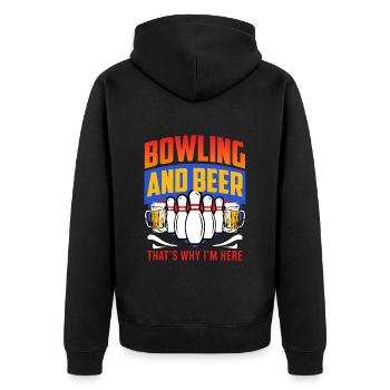 Bowling und Bier Darum bin ich hier Bowler - Unisex Premium Bio Zip Hoodie - Schwarz - Hinten - Nico (187cm)