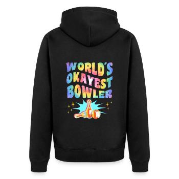World´s Okayest Bowler Bowling Shirt - Unisex Premium Bio Zip Hoodie - Schwarz - Hinten - Nico (187cm)