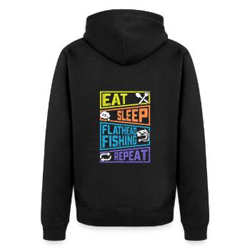 Food Sleep Flathead Fishing Repeat Fishing - Unisex Premium Organic Zip Hoodie - black - Back - Nico (187cm)