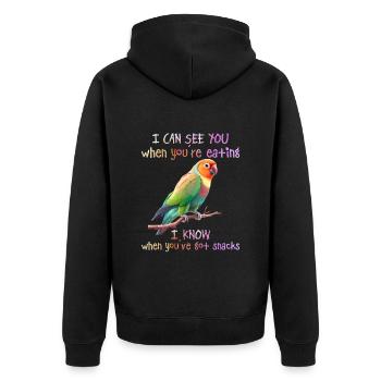Liebesvögel I can see you when you´re Eating - Unisex Premium Bio Zip Hoodie - Schwarz - Hinten - Nico (187cm)