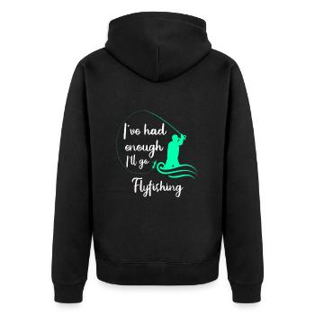 Mir reicht´s Ich geh Fliegenfischen Fischjagd - Unisex Premium Bio Zip Hoodie - Schwarz - Hinten - Nico (187cm)
