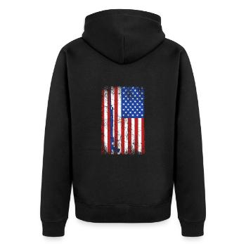 Speerfischer Amerika Flagge Speer Spearfishing - Unisex Premium Bio Zip Hoodie - Schwarz - Hinten - Nico (187cm)