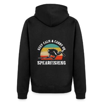 Keep calm and Carry on Spearfishing Fischjagd - Unisex Premium Bio Zip Hoodie - Schwarz - Hinten - Nico (187cm)