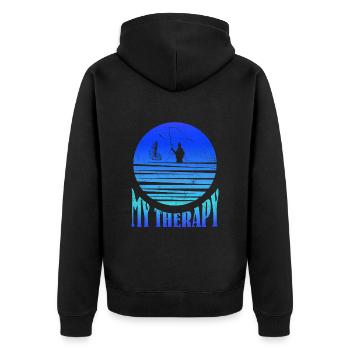 Fliegenfischen My Therapy Fischjagd Angler - Unisex Premium Bio Zip Hoodie - Schwarz - Hinten - Nico (187cm)