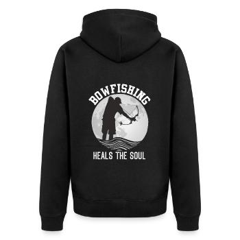 Bowfishing Heals the Soul Bogenfischen - Unisex Premium Bio Zip Hoodie - Schwarz - Hinten - Nico (187cm)