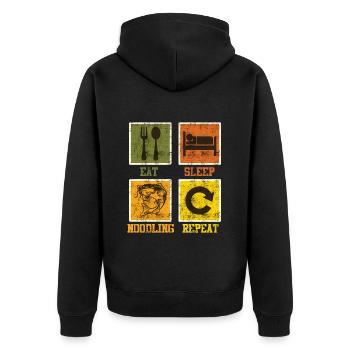 Waller Angeln Eat Sleep Noodling Repeat - Unisex Premium Bio Zip Hoodie - Schwarz - Hinten - Nico (187cm)