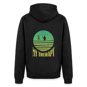 Fliegenfischen My Therapy Fischjagd Angler - Unisex Premium Bio Zip Hoodie - Schwarz - Hinten - Nico (187cm)