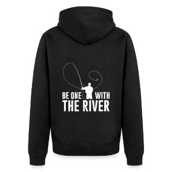 Fly Fishing Be one with the River Fly Anglers - Unisex Premium Organic Zip Hoodie - black - Back - Nico (187cm)