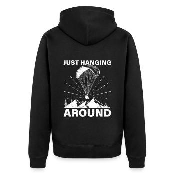 Gleitschirmfliegen Ich Häng Hier nur Ab - Unisex Premium Bio Zip Hoodie - Schwarz - Hinten - Nico (187cm)