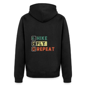 Hike Fly Repeat Mountaineering Paragliding - Unisex Premium Organic Zip Hoodie - black - Back - Nico (187cm)