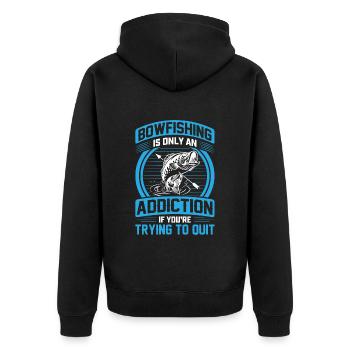 Bowfishing is only an Addiction Bogenfischen - Unisex Premium Bio Zip Hoodie - Schwarz - Hinten - Nico (187cm)