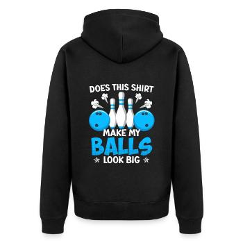 Bowling lustig Does this Shirt make my Balls Big - Unisex Premium Bio Zip Hoodie - Schwarz - Hinten - Nico (187cm)