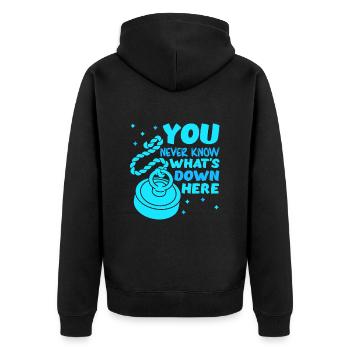 Magnetangler You never know what´s down here - Unisex Premium Bio Zip Hoodie - Schwarz - Hinten - Nico (187cm)