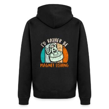 Magnetfischer I´d rather be magnet fishing - Unisex Premium Bio Zip Hoodie - Schwarz - Hinten - Nico (187cm)
