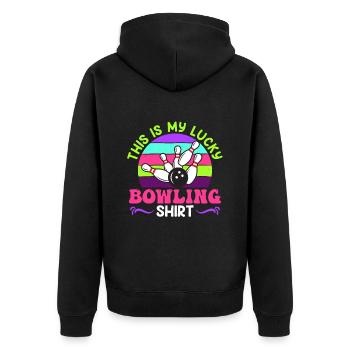 Joueur de bowling Ceci est ma chemise de bowling chanceux - Veste à capuche bio Premium Unisexe - noir - Dos - Nico (187cm)