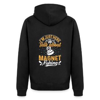 Magnetangeln I´m here to talk about Magnet Fishing - Unisex Premium Bio Zip Hoodie - Schwarz - Hinten - Nico (187cm)