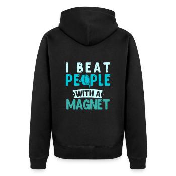 Magnetfischen I beat people with a Magnet - Unisex Premium Organic Zip Hoodie - black - Back - Nico (187cm)