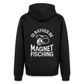 Magnetfischer I´d rather be Magnet Fishing - Unisex Premium Bio Zip Hoodie - Schwarz - Hinten - Nico (187cm)