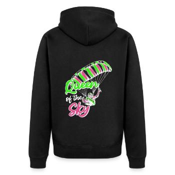 Gleitschirmflieger Frauen Queen of the Sky - Unisex Premium Bio Zip Hoodie - Schwarz - Hinten - Nico (187cm)