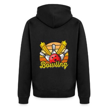 Bowling Shirt Bowlingspieler Bowlingkugel - Unisex Premium Bio Zip Hoodie - Schwarz - Hinten - Nico (187cm)