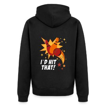Bowlingspieler I´d Hit That! Bowlingbahn Bowling - Unisex Premium Bio Zip Hoodie - Schwarz - Hinten - Nico (187cm)