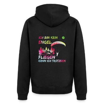 Paragliding Frauen Bin kein Engel Fliegen kann Ich - Unisex Premium Bio Zip Hoodie - Schwarz - Hinten - Nico (187cm)