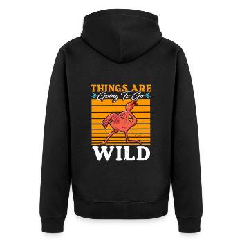 Flamingo Party Things are going to be Wild - Unisex Premium Bio Zip Hoodie - Schwarz - Hinten - Nico (187cm)