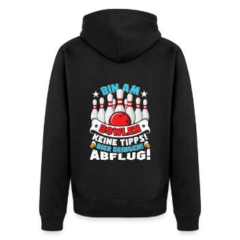 Bowling Bin am Bowlen Keine Tipps! Bier bringen! - Unisex Premium Bio Zip Hoodie - Schwarz - Hinten - Nico (187cm)