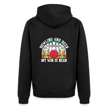 Bowling and Beer My Win is Near Bierfan - Unisex Premium Organic Zip Hoodie - black - Back - Nico (187cm)