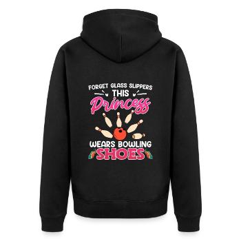 Bowling Shirt Damen Princess wears Bowling Shoes - Unisex Premium Bio Zip Hoodie - Schwarz - Hinten - Nico (187cm)