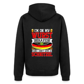 Deutschland On my Wurst Behavior Brezeln Bierfan - Unisex Premium Bio Zip Hoodie - Schwarz - Hinten - Nico (187cm)