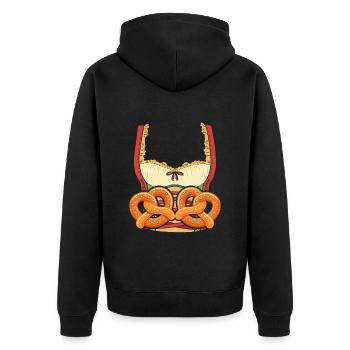 Trachten Shirt Damen Bayerische Breze Dirndl - Unisex Premium Bio Zip Hoodie - Schwarz - Hinten - Nico (187cm)