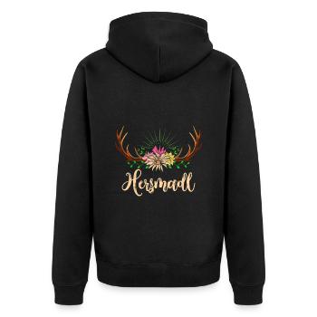 Herzmadl Bayerisches Mädchen Dirndl Shirt - Unisex Premium Bio Zip Hoodie - Schwarz - Hinten - Nico (187cm)