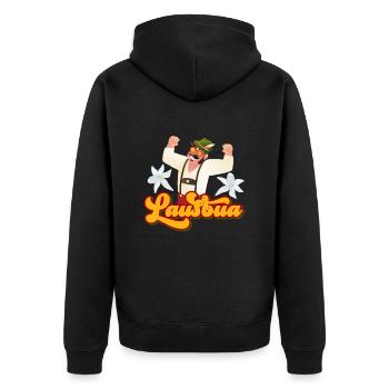 Bayern Lederhose Lausbua Herren Shirt Herbstfest - Unisex Premium Bio Zip Hoodie - Schwarz - Hinten - Nico (187cm)