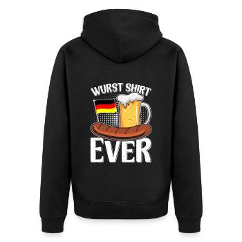 Wurst Shirt Ever Deutsches Essen Bratwurst - Unisex Premium Bio Zip Hoodie - Schwarz - Hinten - Nico (187cm)