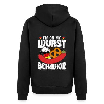 Deutschland On my Wurst Behavior Brezeln Bierfan - Unisex Premium Bio Zip Hoodie - Schwarz - Hinten - Nico (187cm)