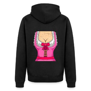 Dirndl Bayerisch Trachten Shirt - Unisex Premium Bio Zip Hoodie - Schwarz - Hinten - Nico (187cm)
