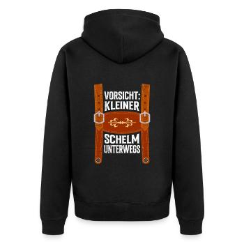 Vorsicht Kleiner Schelm Unterwegs - Unisex Premium Bio Zip Hoodie - Schwarz - Hinten - Nico (187cm)
